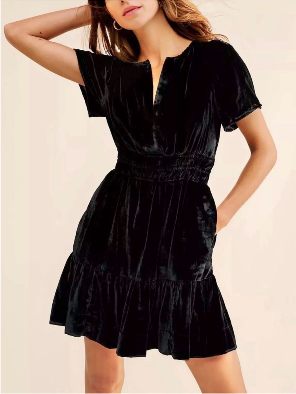 Maeve Black Velvet Short Sleeve Mini Dress large